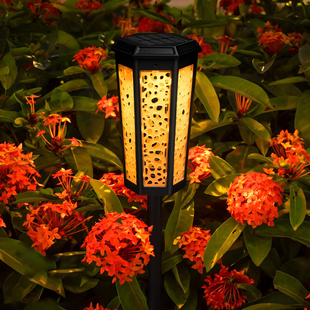 Hexagon Hollow Waterproof Intelligent RGB Solar Lights Outdoor Lawn Lamp