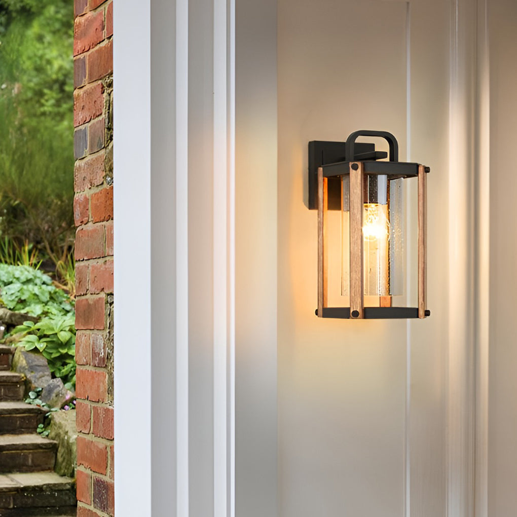 Lantern Shaped Waterproof Glass Black Industrial Outdoor Wall Sconce Lighting - Dazuma