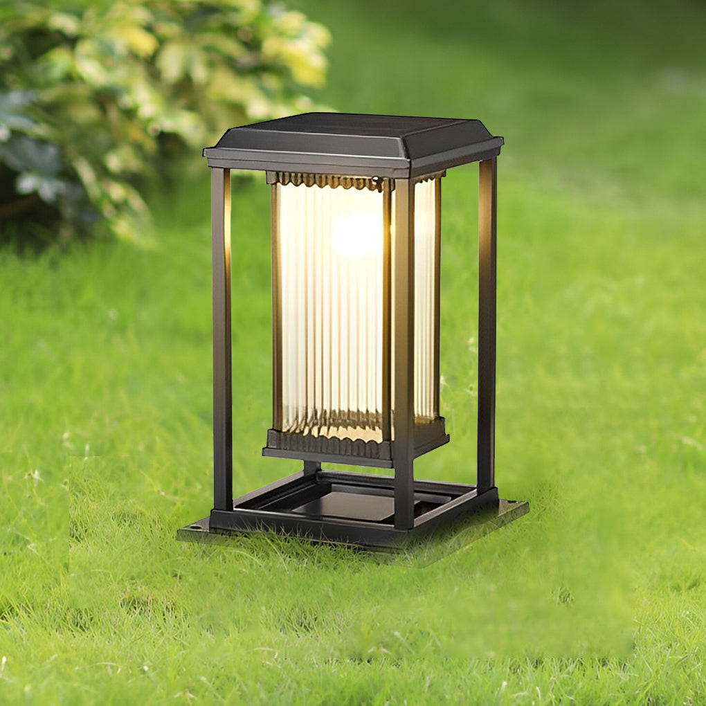 Intelligent Lighting Square Black Solar Lawn Lights with Ribbed Glass Pathway Lights