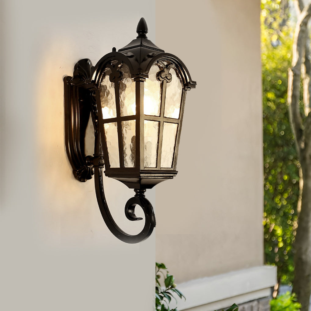 Waterproof Vintage Lantern Shaped Black Retro Outdoor Plug in Wall Lamp - Dazuma