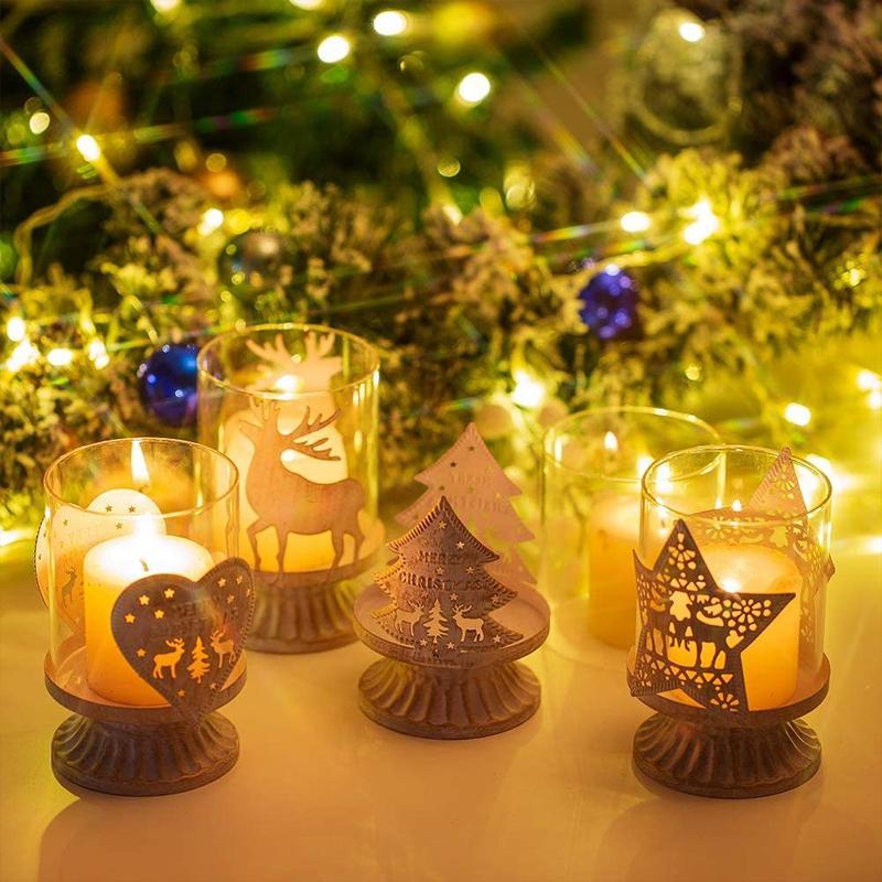 4 - Piece Vintage Antique Pillar Candle Holder Hurricane Candlestick Holders