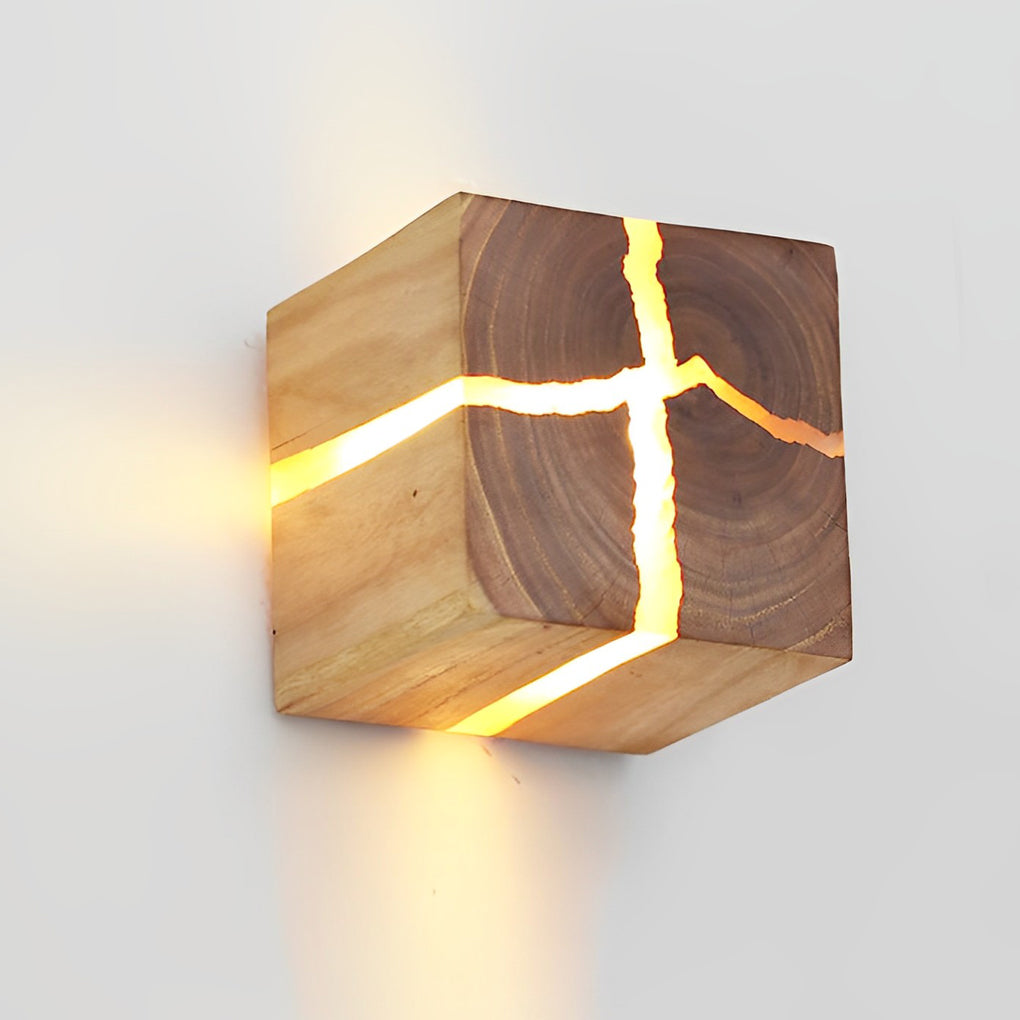 Cracked Wood Grain Design Creative Square Wall Lamp Wall Sconce Lighting