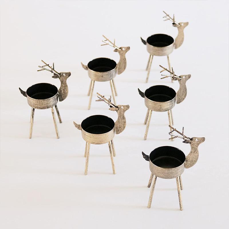 6 - Piece Metal Reindeer Tea Light Candle Holder Set Christmas Table Decorations