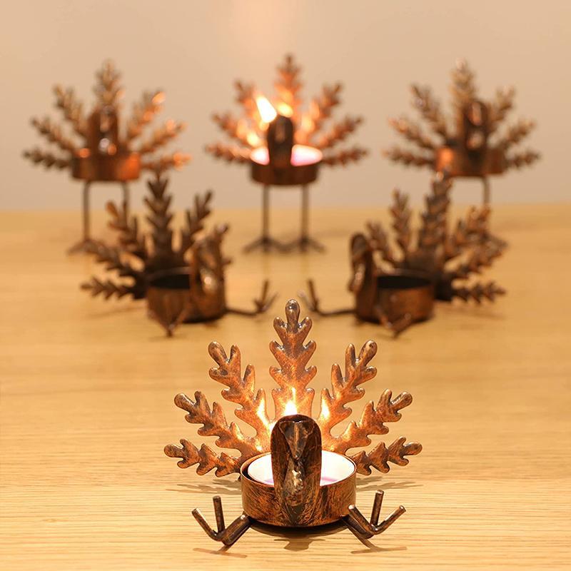 6 - Piece Metal Turkey Tea Light Candle Holder Set Thanksgiving Decoration