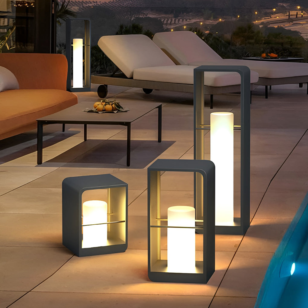 Rectangular Frame Waterproof Black Modern Solar Lights Outdoor Lanterns