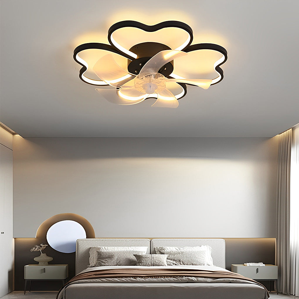 Hearts Flower Mute Intelligent Dimmable Timed Nordic Ceiling Fan Light