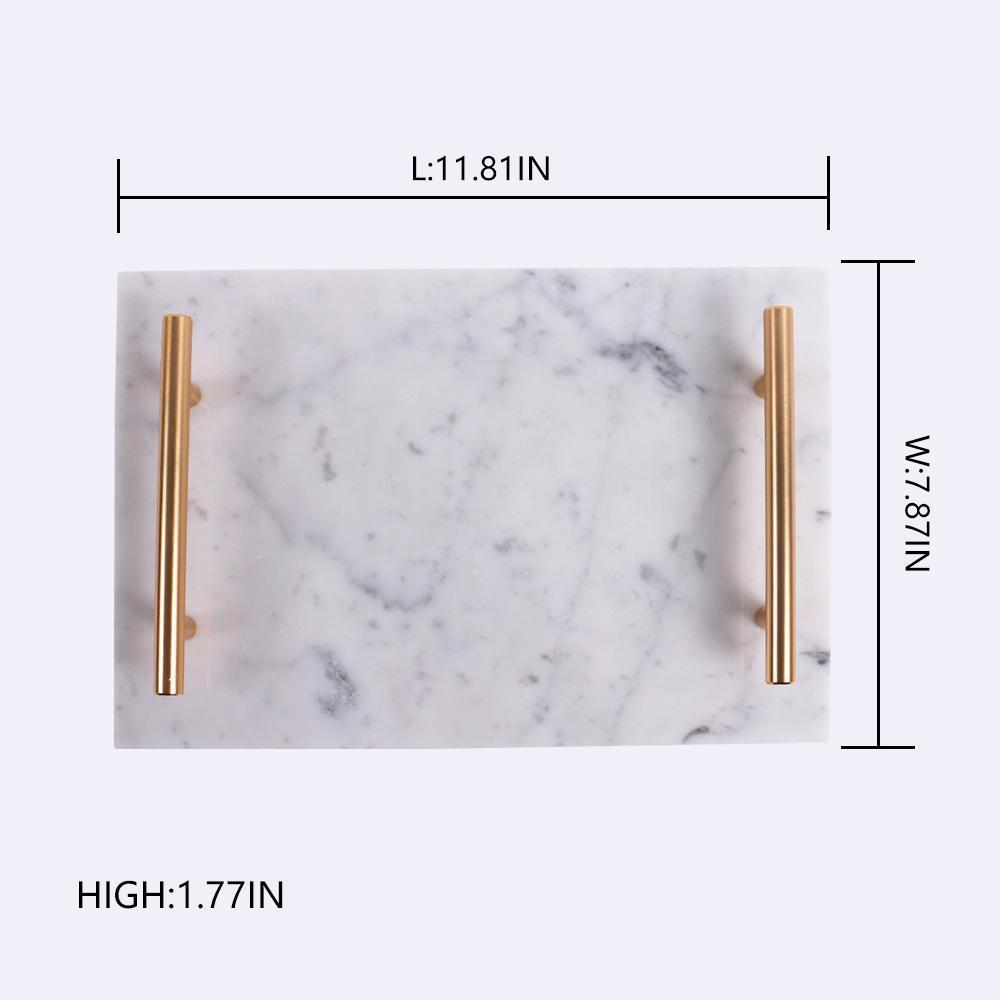 Marble Breakfast Tray Serving Tray with Gold Handles White Rectangle