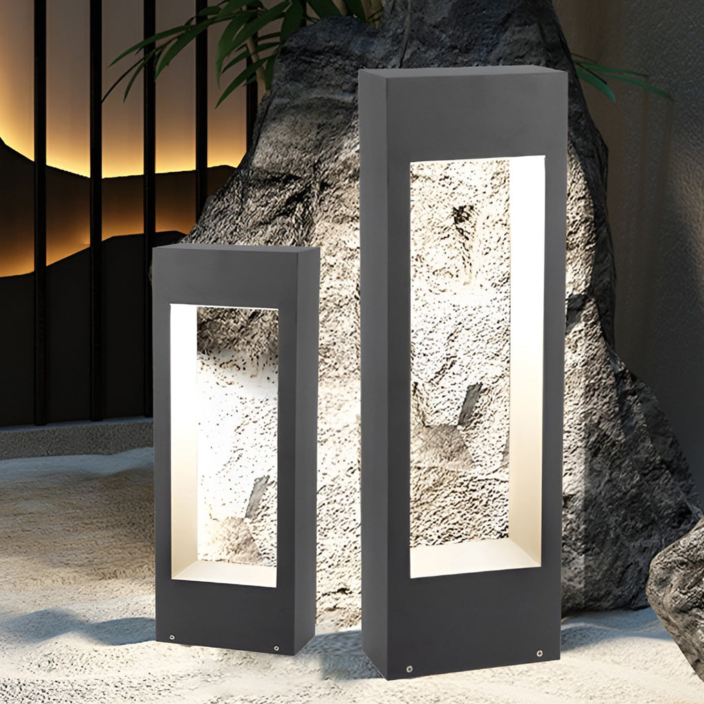 Hollow Square Waterproof LED Black Modern Outdoor Lawn Light Post Lights