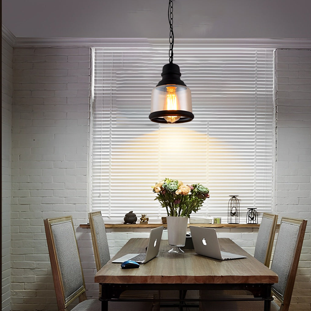 Retro Glass Iron Lantern Shape American Country Style Amber Chandelier - Dazuma