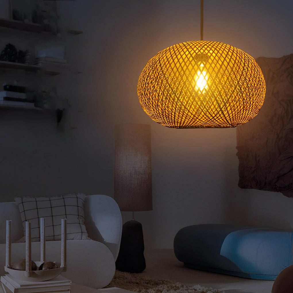 Round Creative Handmade Bamboo Rattan Modern Chandelier Pendant Lights - Dazuma