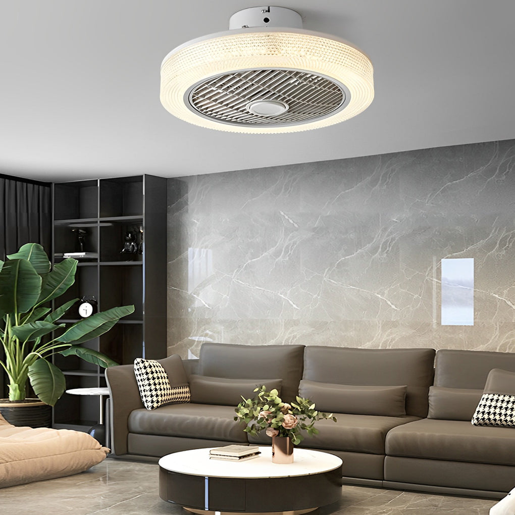 Round Dimmable LED Warm Air Mute Modern Bladeless Ceiling Fans Lights