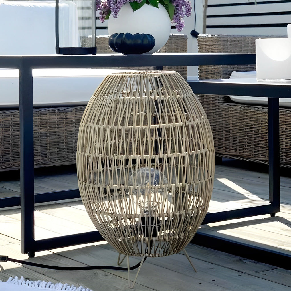 Elegant Handmade Rattan Oval Cage Outdoor Floor Lamp