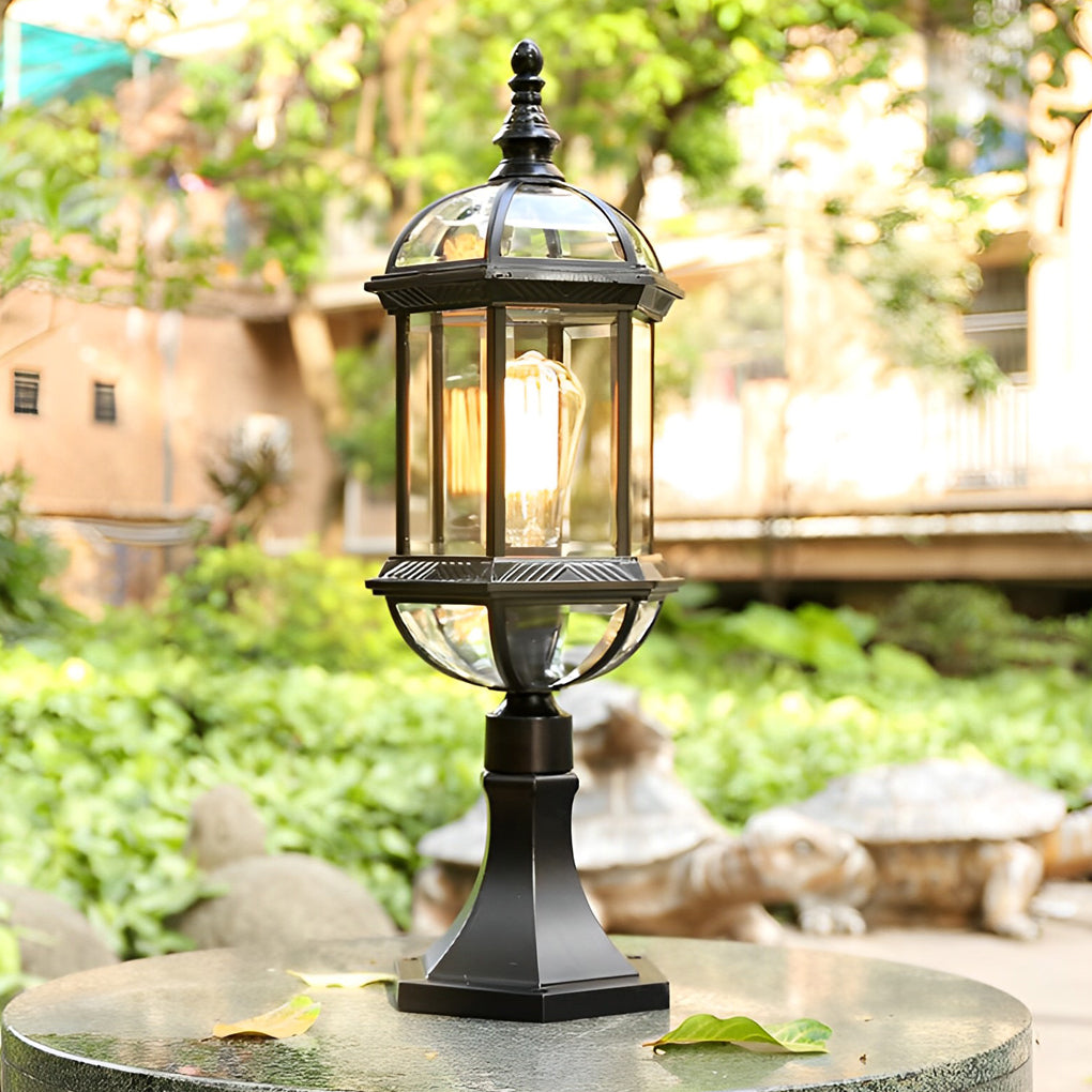 Elegant Black Retro Outdoor Post Lights Waterproof Metal and Glass Fence Lighting