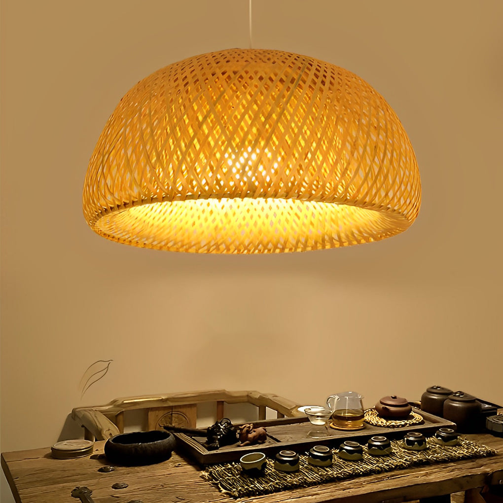 Creative Hand-woven Bamboo Lantern Three Step Dimming LED Chandelier