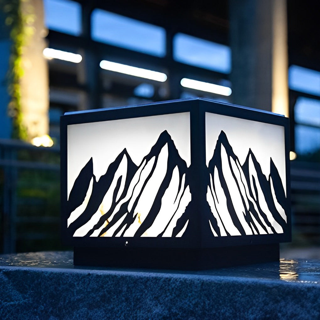 Outdoor Waterproof LED Mountain Scenery Black Solar Fence Post Lights - Dazuma