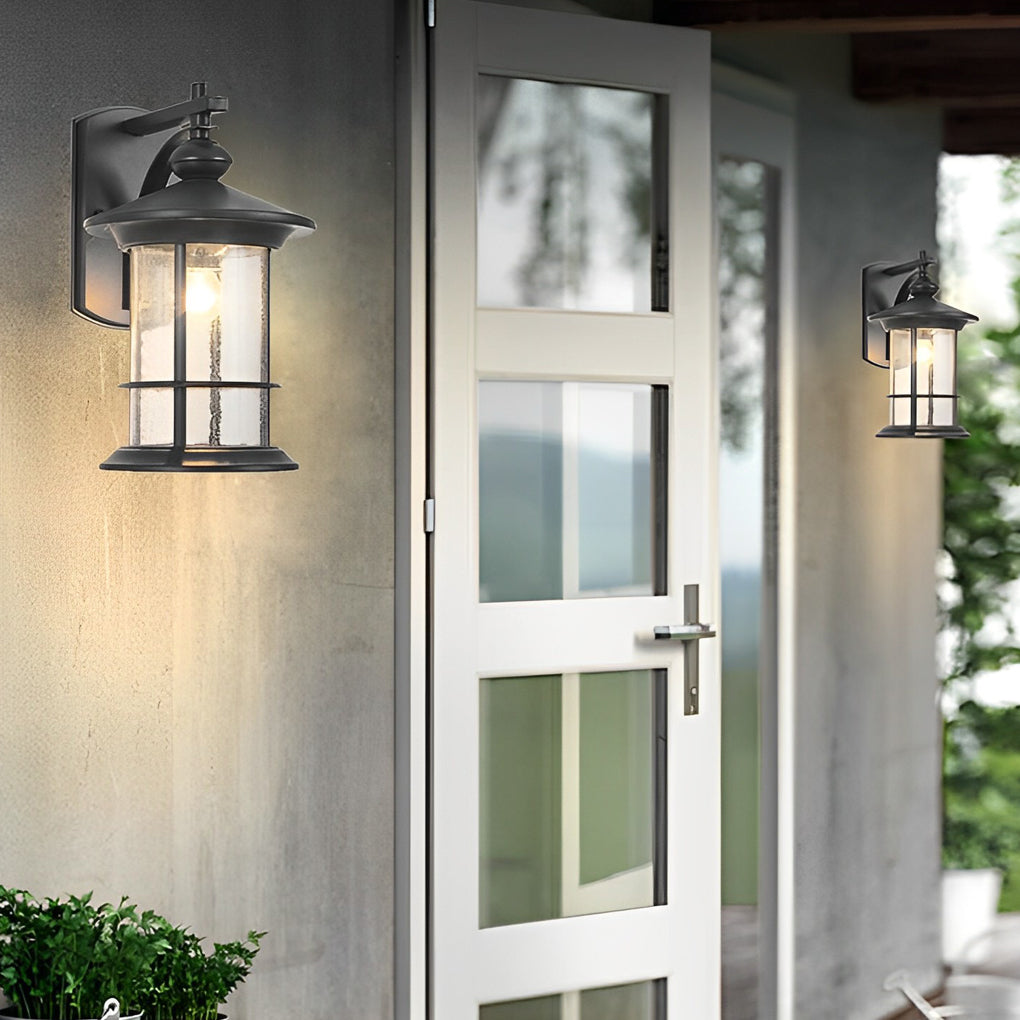 Retro Aluminum Glass LED Waterproof Black American Garden Wall Lamp