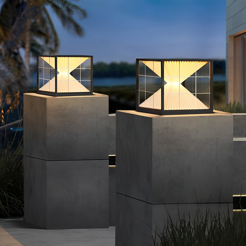 Square Creative Hourglass Shape LED Waterproof Solar Fence Post Lights