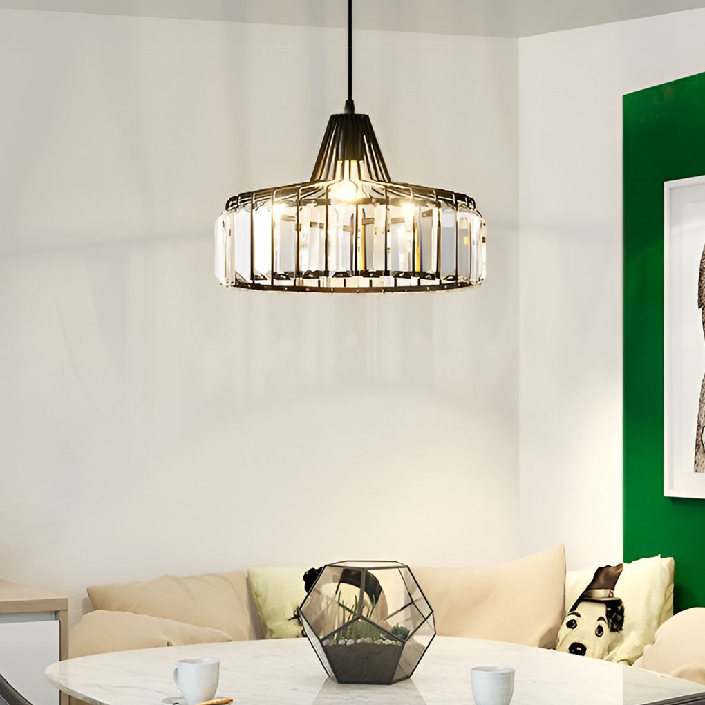 Drum-shaped Crystal Metal Modern Chandelier Pendant Light Hanging Lamp - Dazuma