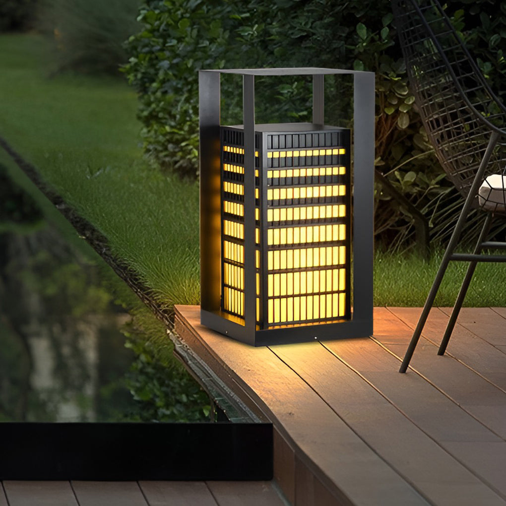 Black Industrial LED Outdoor Pathway Lantern - Building-Inspired Cuboid Design