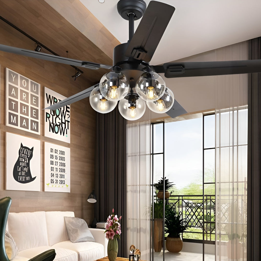 42 Inch 5 Lights Silent Nordic Flush Mount Ceiling Fan Light with Remote Control