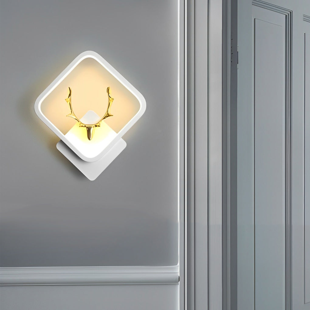 Round Square Creative Antlers Design LED Modern Wall Lamp Bedside Light