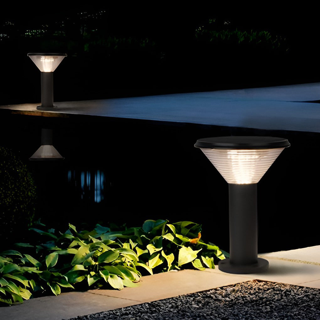 Contemporary Tapered Solar LED Pathway Light Black Cylindrical Outdoor Lighting