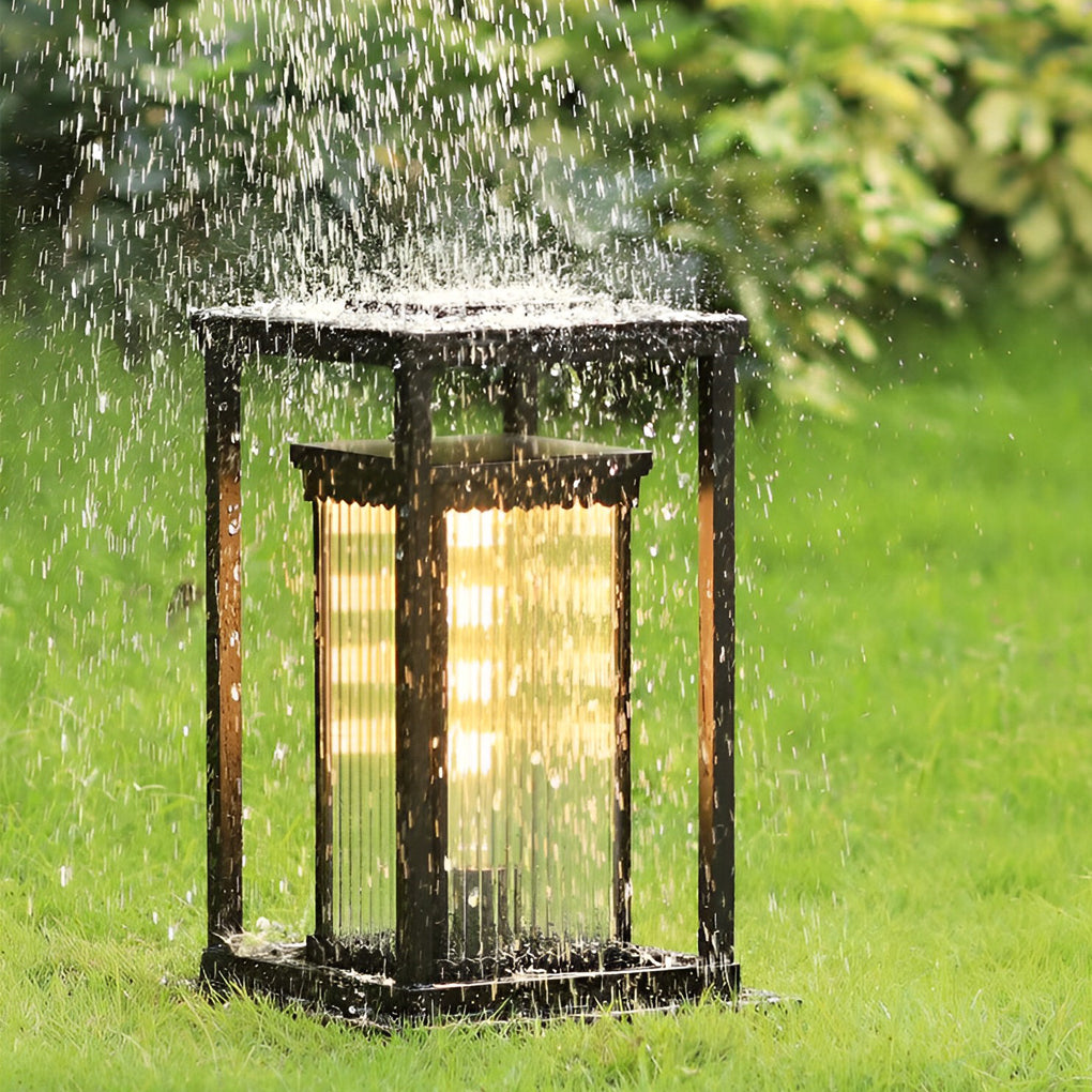 Intelligent Lighting Square Black Solar Lawn Lights with Ribbed Glass Pathway Lights