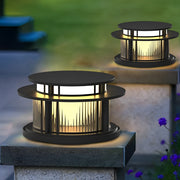 Round Waterproof Led Black Modern Solar Fence Post Lights Pillar Light - Dazuma