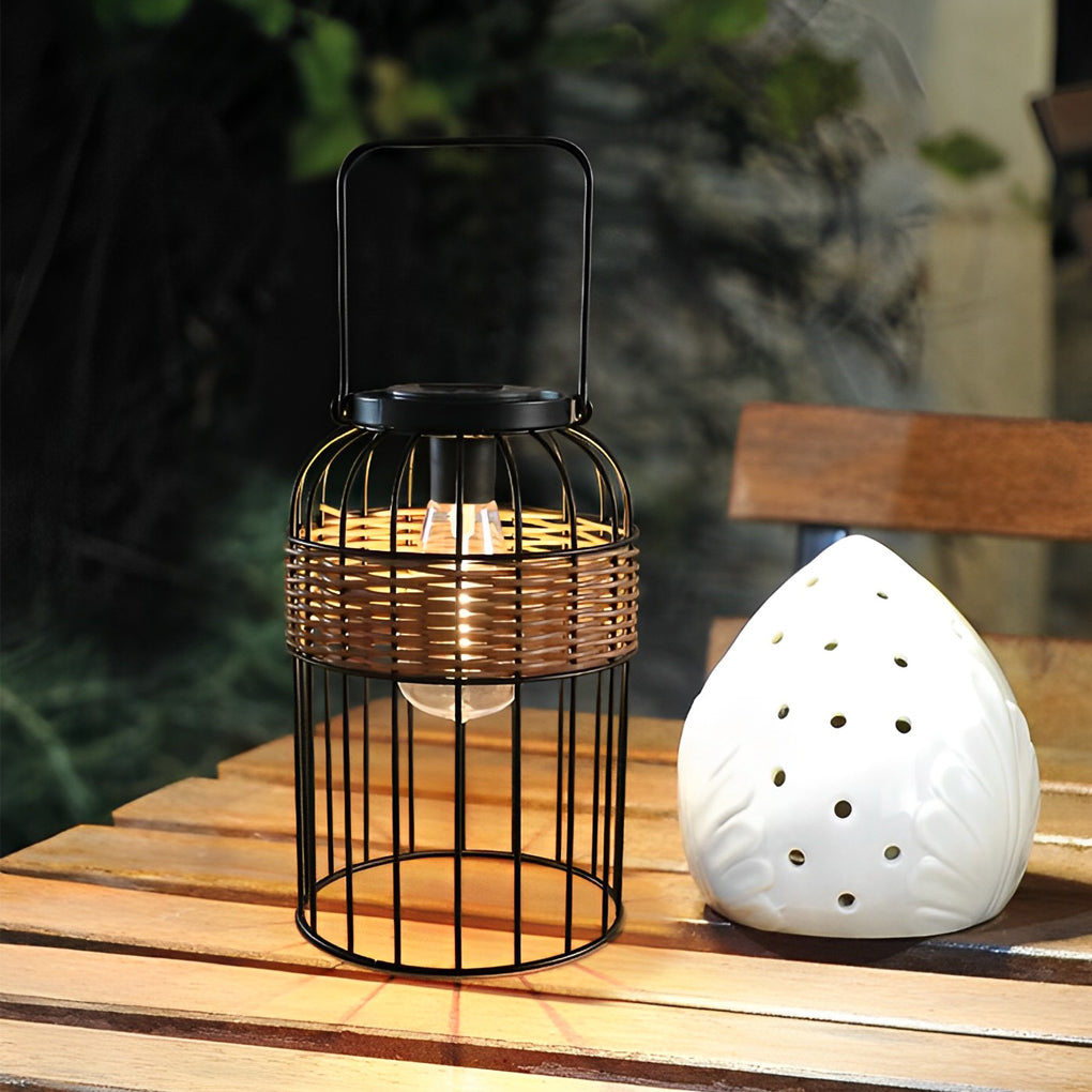 Portable Lantern Shape Rattan Waterproof Intelligent Solar Night Light