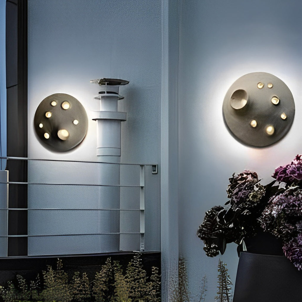 Round Creative Cement Lunar Crater Waterproof LED Outdoor Wall Lamp