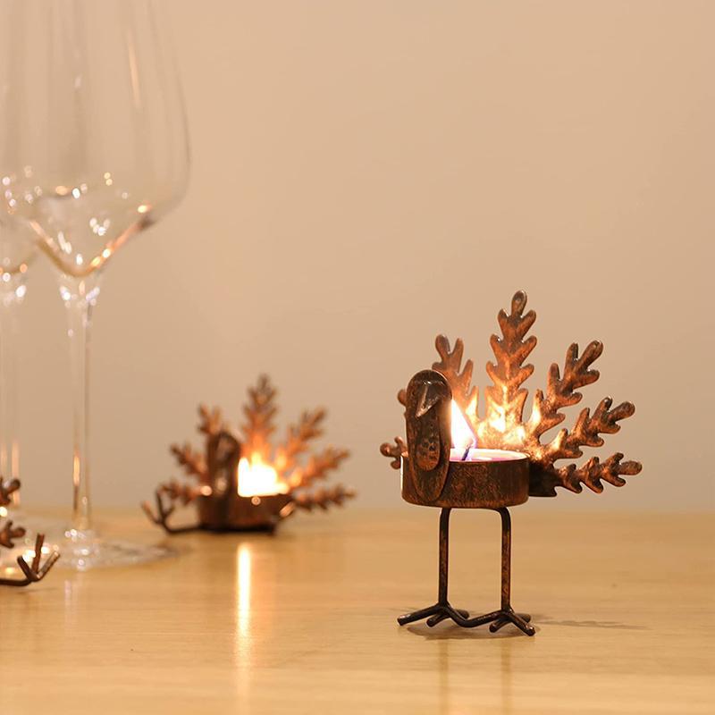 6 - Piece Metal Turkey Tea Light Candle Holder Set Thanksgiving Decoration