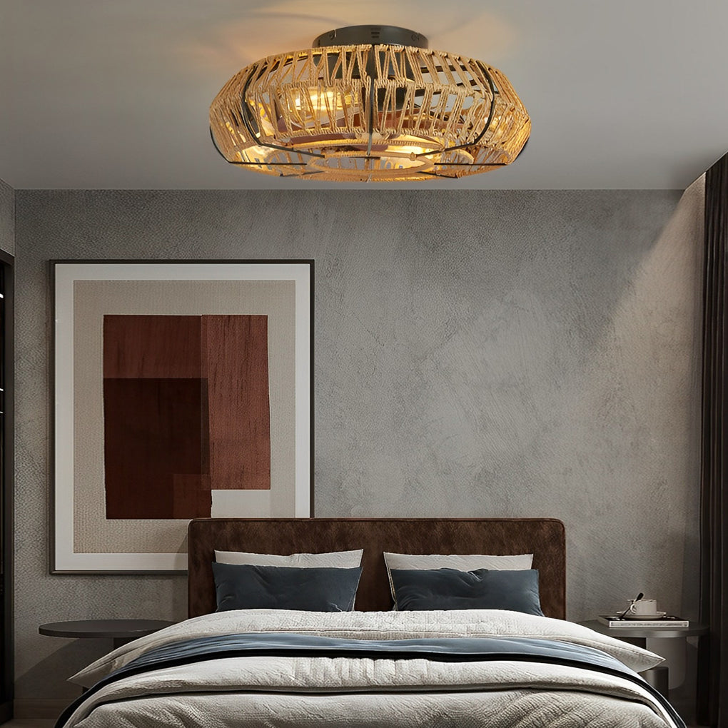 Creative Rattan Iron Timing Industrial Style Inverter Ceiling Fan Lamp - Dazuma