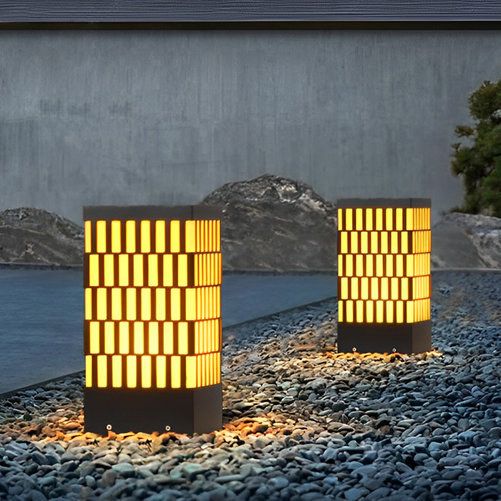 Retro Grid Designed Waterproof LED Black Modern Lawn Lamp Outdoor Lighting