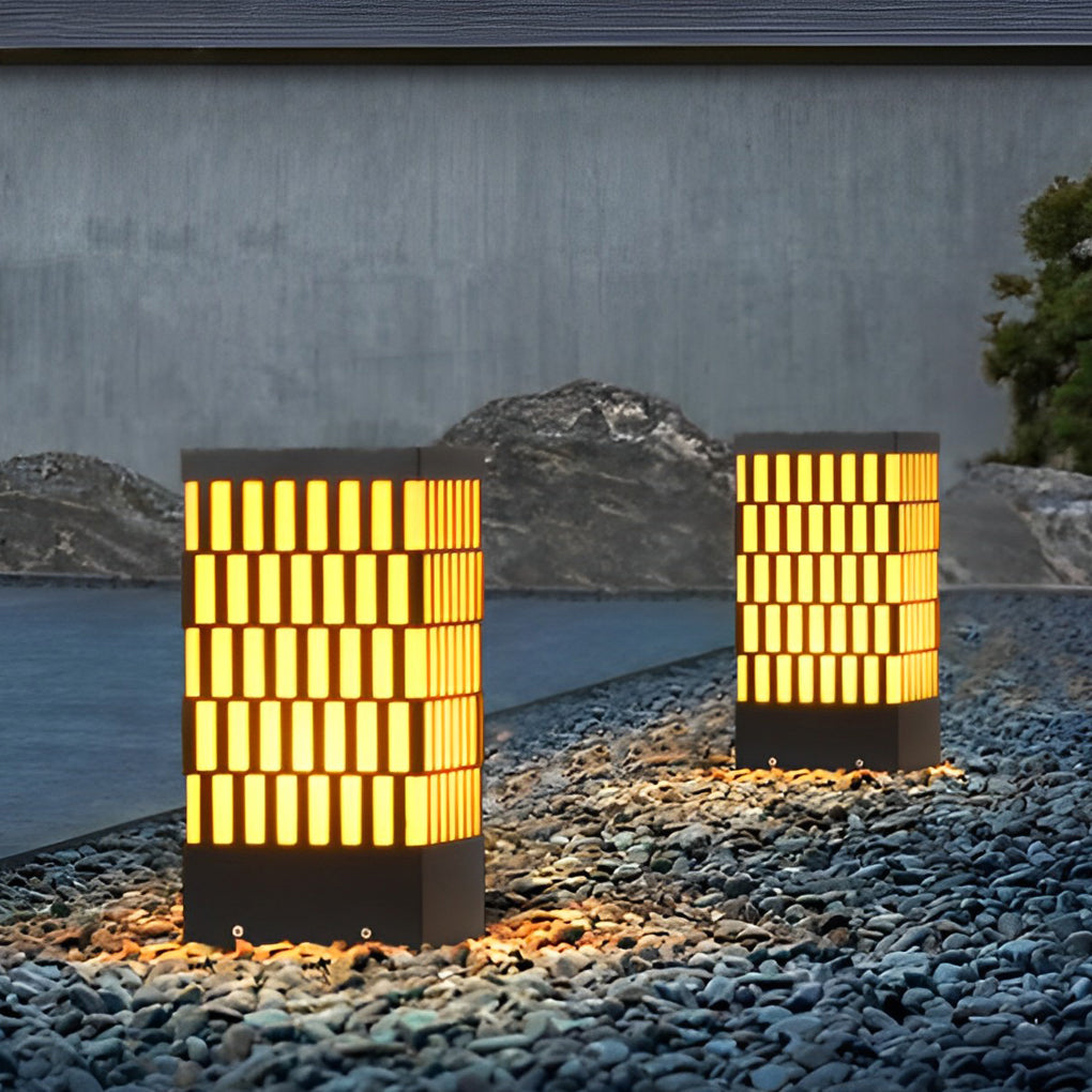 Grid-Designed LED Black Outdoor Lawn Lamp Modern Waterproof Landscape Bollard Lights