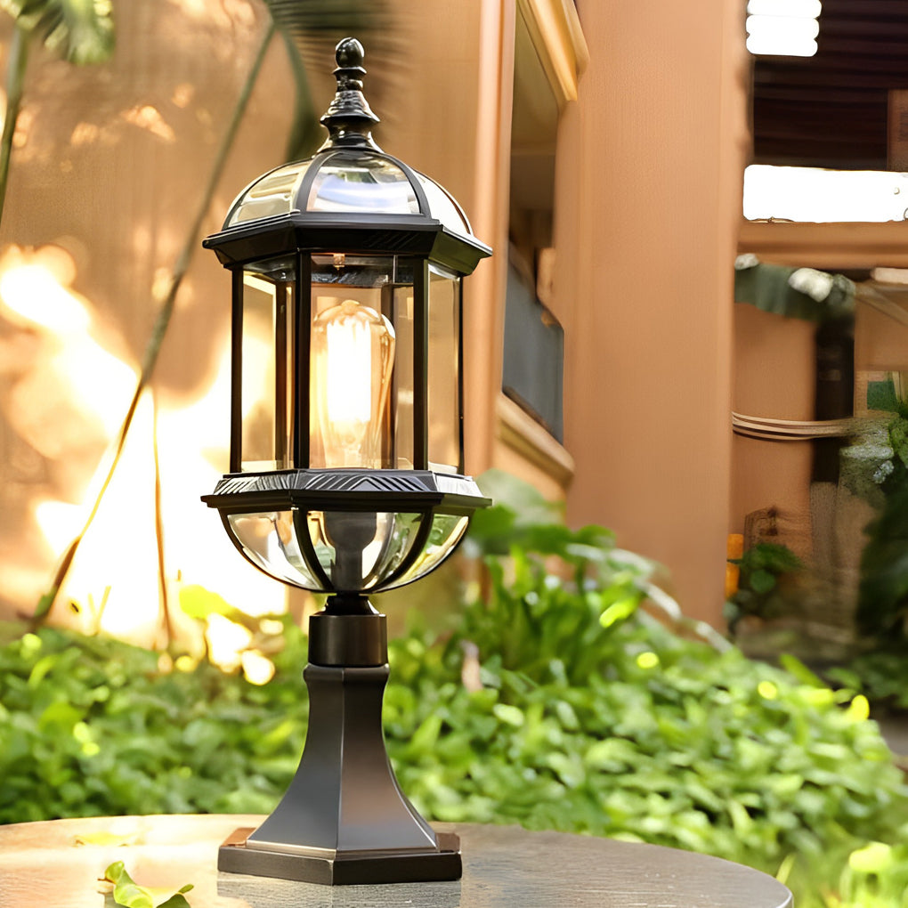 Elegant Black Retro Outdoor Post Lights Waterproof Metal and Glass Fence Lighting