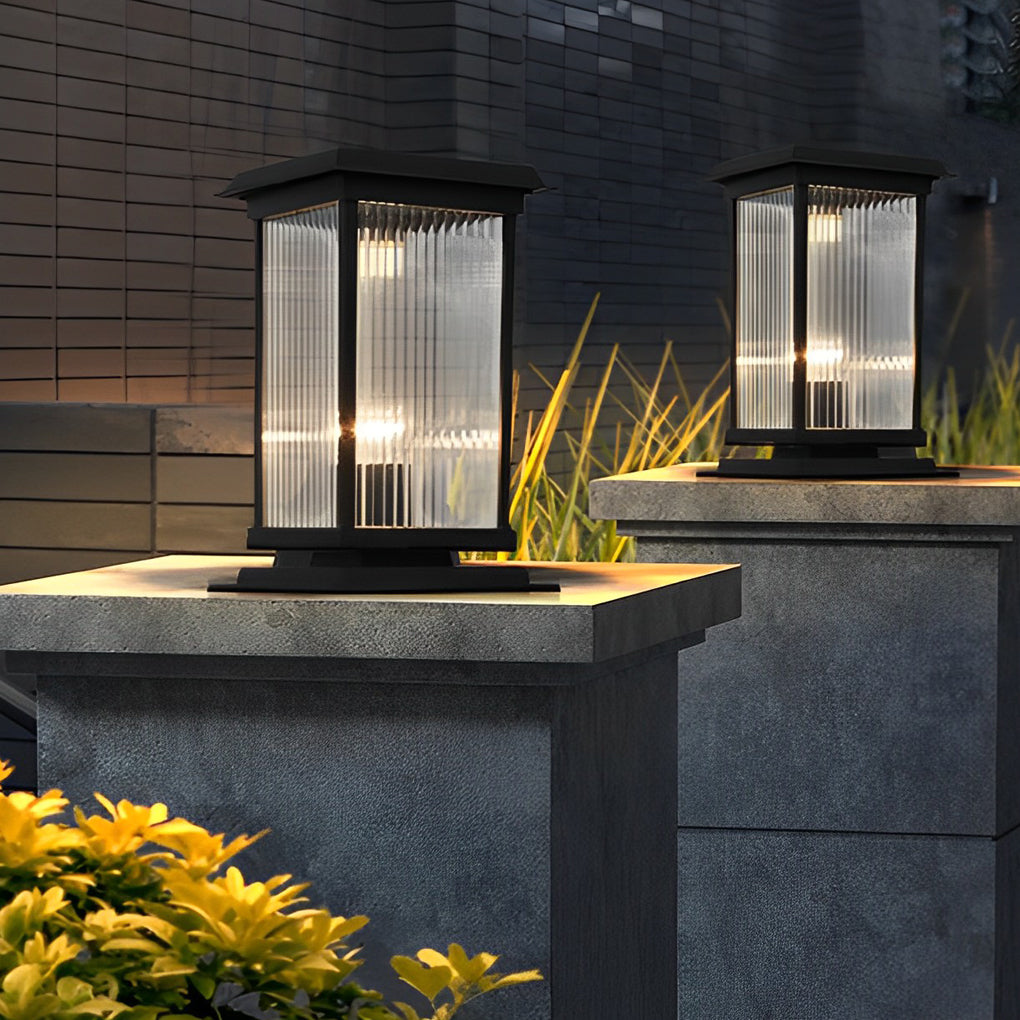 Retro Glass LED Waterproof Matte Black Modern Solar Fence Post Lights - Dazuma