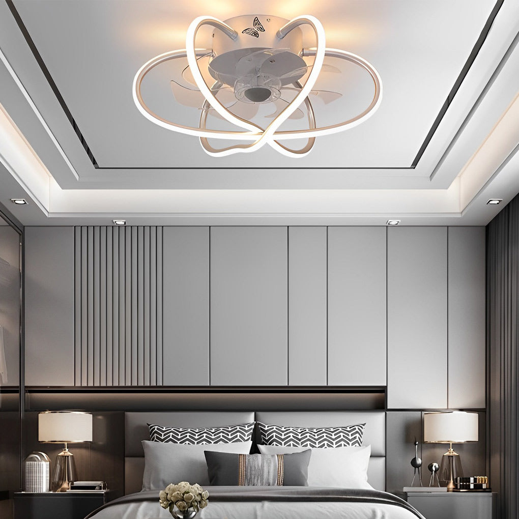 Round Flower Cage LED Dimmable with Remote Bladeless Ceiling Fans Lamp - Dazuma