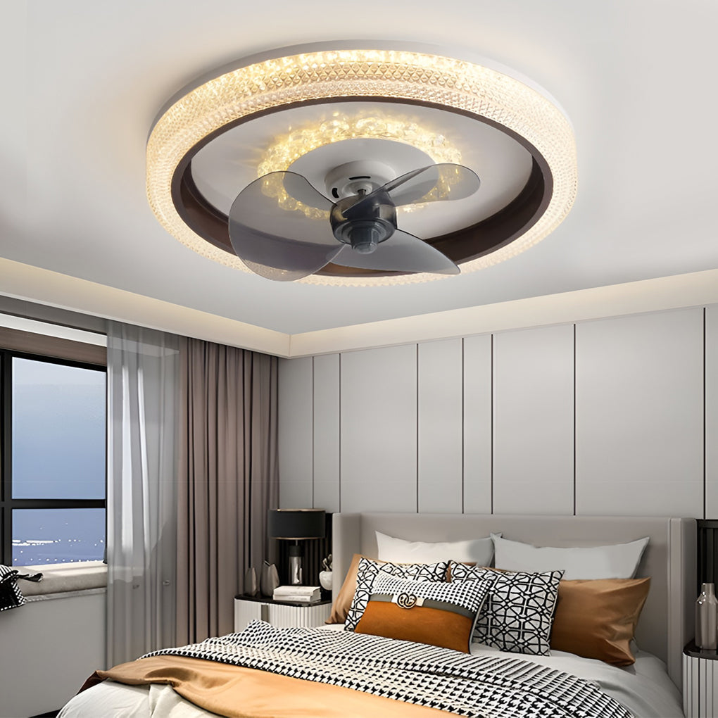 Round Muted 360° Rotatable Stepless Dimming LED Modern Ceiling Fan Light - Dazuma