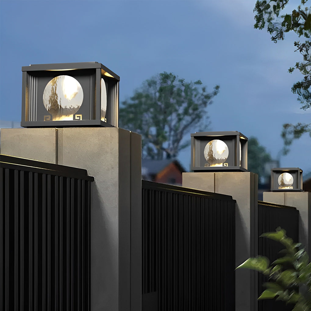 Square Round Waterproof LED Black Solar Lights Outdoor Fence Post Lamp