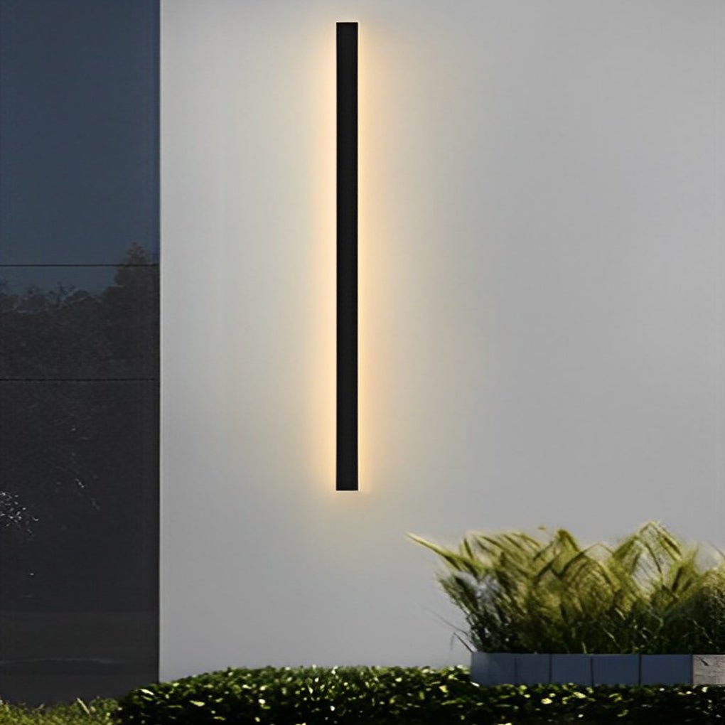 Minimalist Long Linear LED Waterproof Black Modern Solar Wall Sconce Lighting