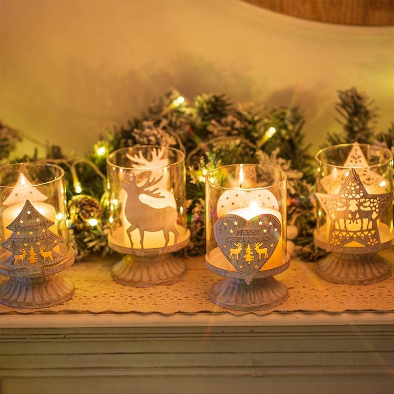 4 - Piece Vintage Antique Pillar Candle Holder Hurricane Candlestick Holders