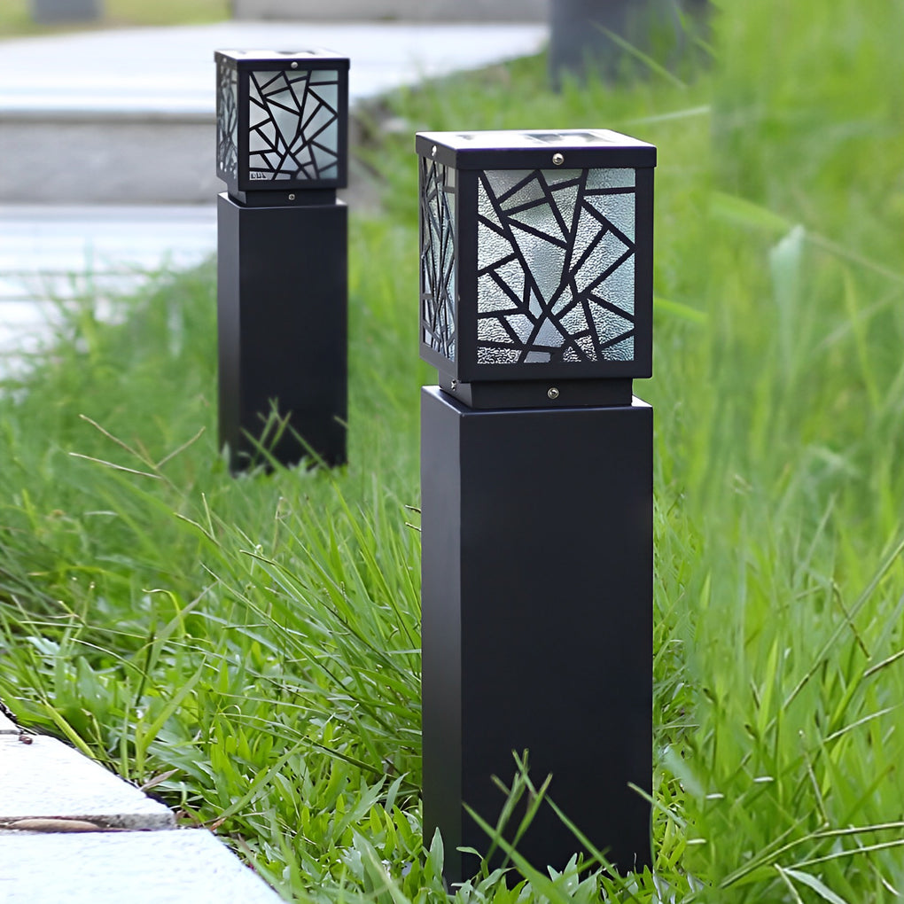 Modern Solar LED Path Lights Black Waterproof Outdoor Lawn Bollard Lights