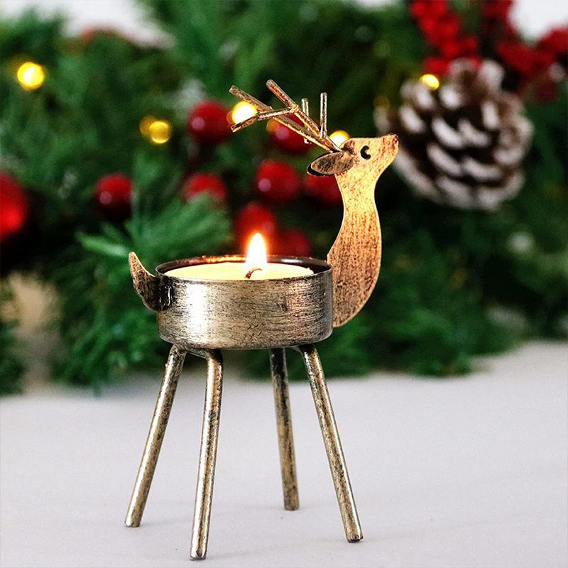 6 - Piece Metal Reindeer Tea Light Candle Holder Set Christmas Table Decorations
