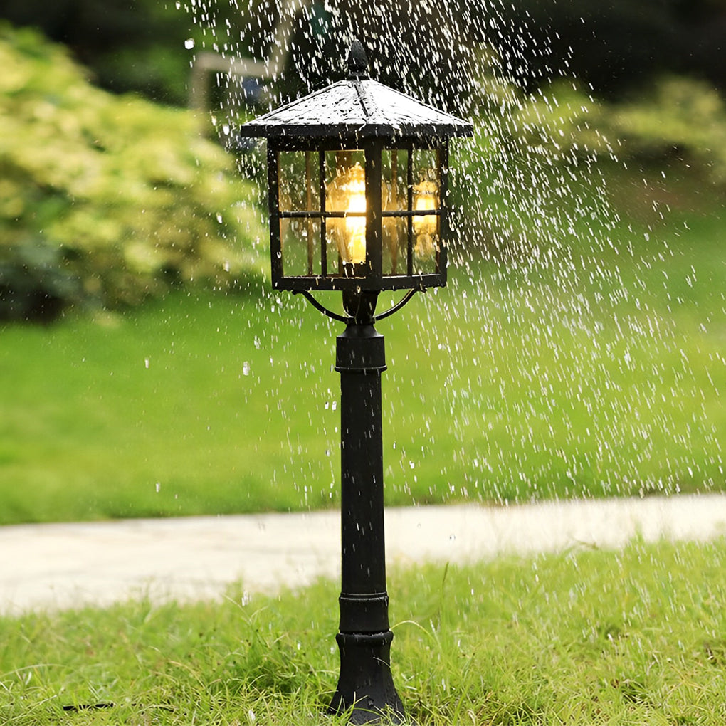 Retro Black Solar & Hardwired Outdoor Pavilion-Inspired Lawn Lamp