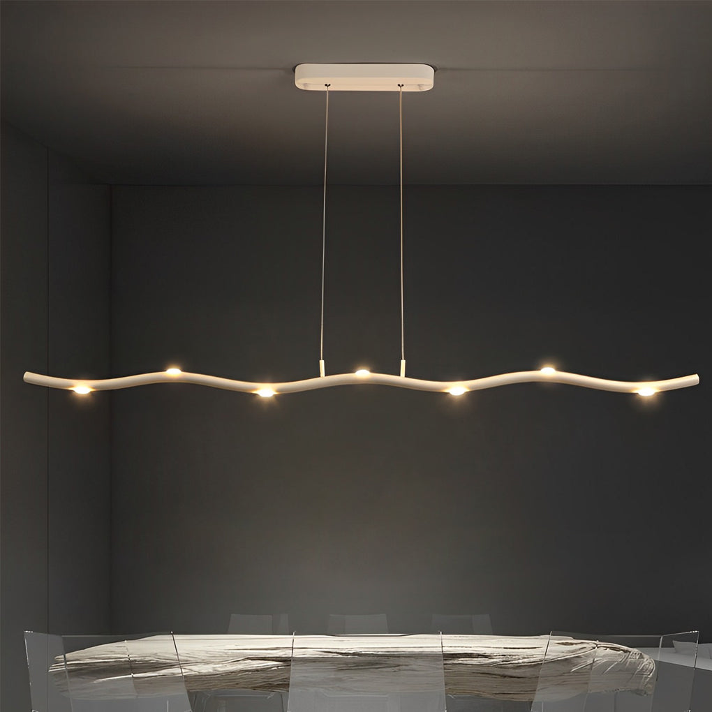 Long Strip Waves Branches Stepless Dimming LED White Modern Chandelier