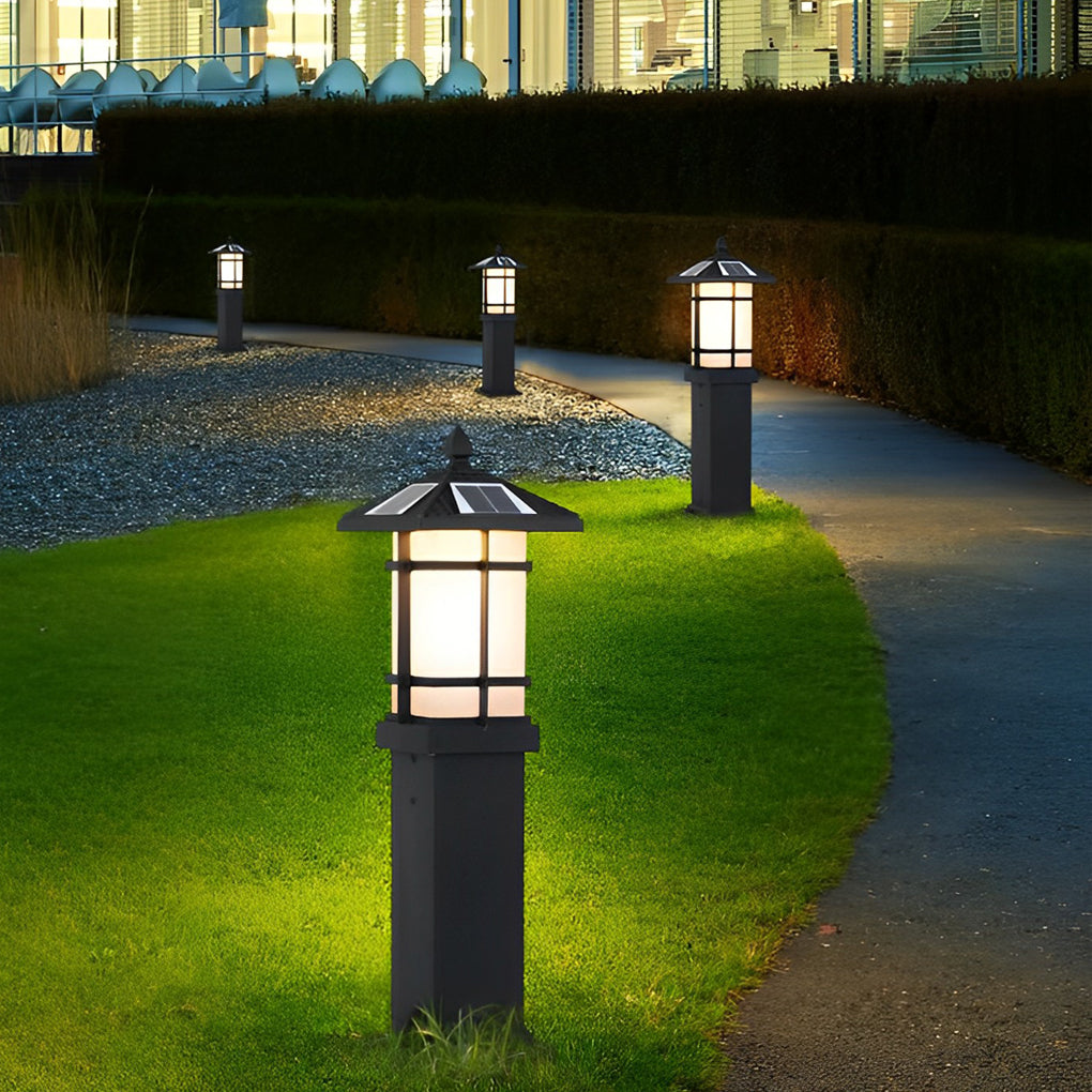 Modern Solar LED Bollard Lights with Ancient Asian Style Top Waterproof Outdoor Light