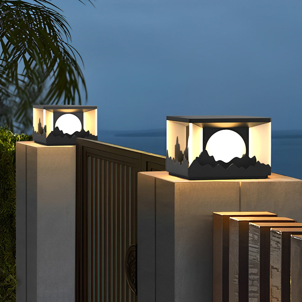 Mountain Scenery Design Waterproof LED Modern Solar Fence Post Lights