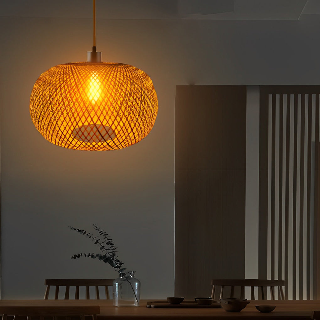 Round Creative Handmade Bamboo Rattan Modern Chandelier Pendant Lights