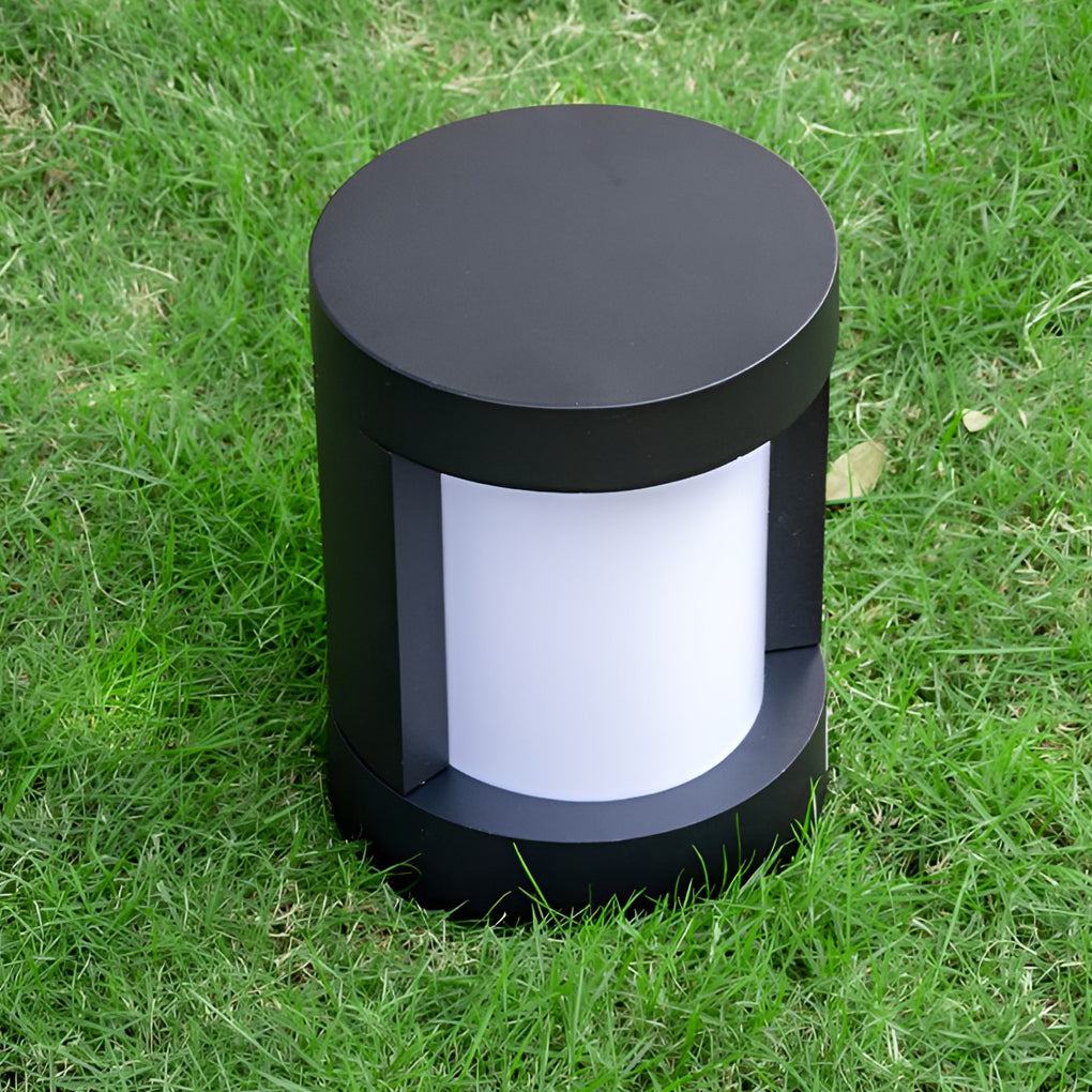 Round Waterproof LED Solar Black Modern Outdoor Pathway Lights Post Lights
