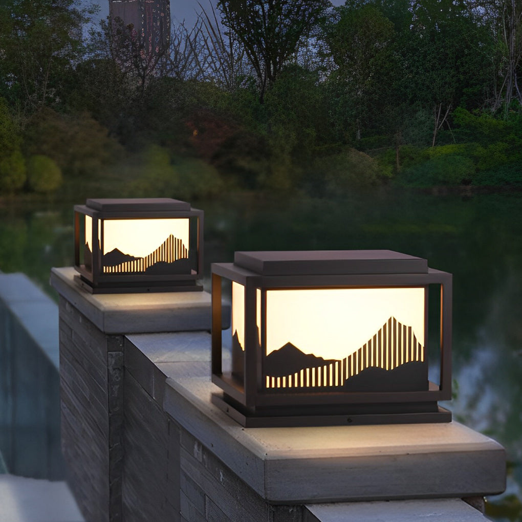 Square Waterproof Mountain Scenery Traditional Solar Post Caps Lights
